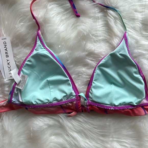 🆕 Lucky Brand Swim Bikini Halter Top Removable Cups Size Medium - Picture 5 of 8